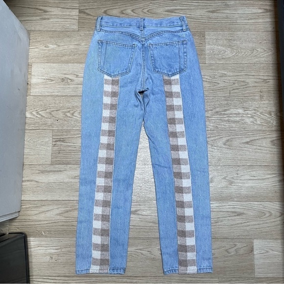 Still Here New York Wool Gingham Tate Denim Straight Mom Jeans Vintage Blue 24 - Picture 3 of 14